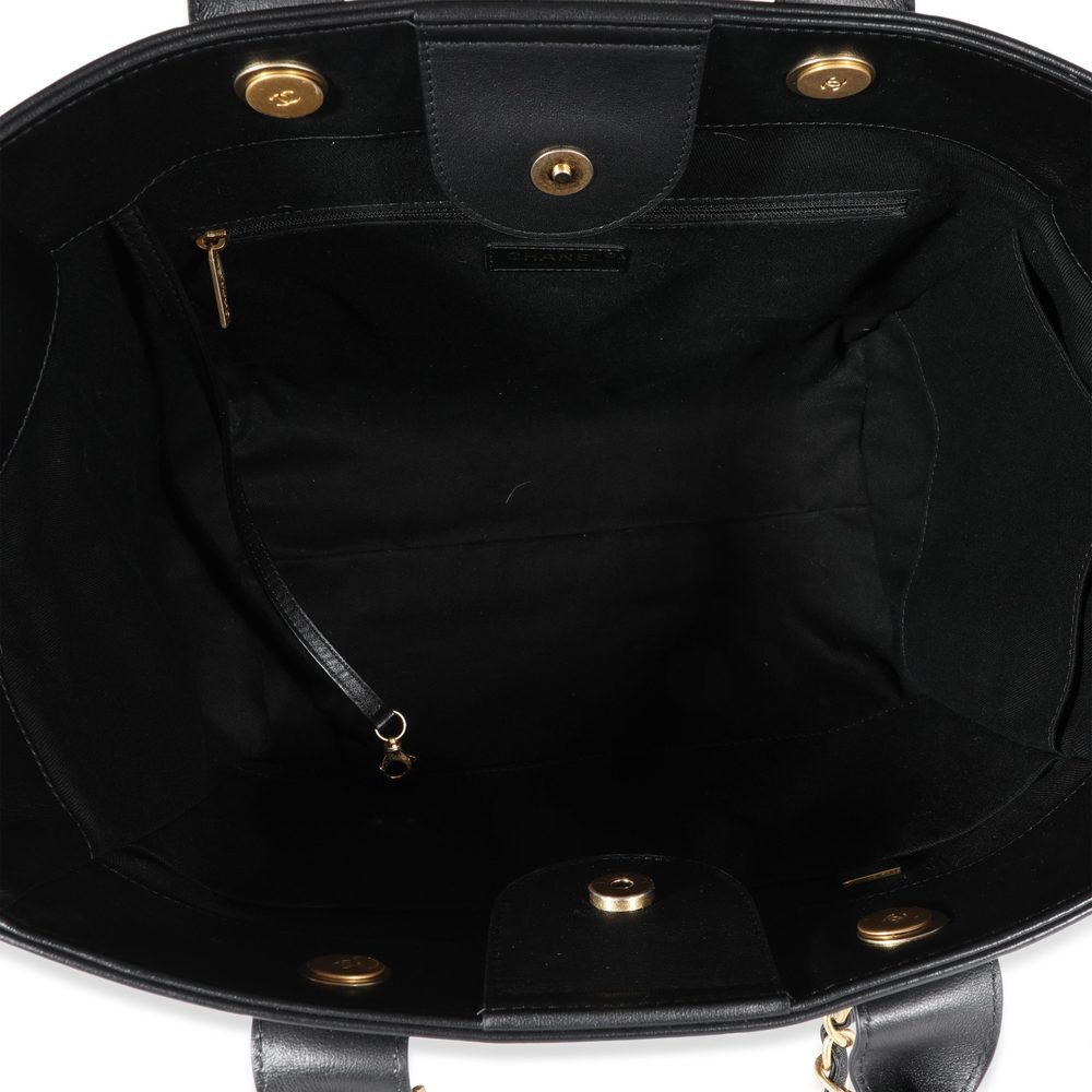 Chanel Black Leather & Beige Crochet Large Deauville Tote - Picture 4 of 5